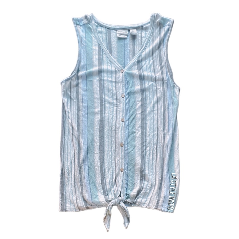 Rachel Zoe 100% Linen Blue and White Striped Sleeveless Top Size Large